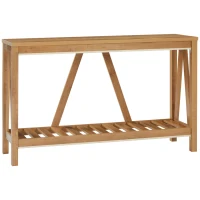 HOMCOM Console Table, Farmhouse Entryway Table with Storage Slatted Shelf, Rustic Sofa Table with Anti-Tipper for Living Room, Hallway, Brown(m-1)