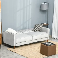 HOMCOM Convertible Sofa Sleeper Futon with Split Back Design Recline, Thick Padded Velvet-Touch Cushion Seating and Wood Legs, Light Grey(m-7)