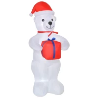 HOMCOM 6ft Christmas Inflatables Outdoor Decorations Polar Bear with a Present, Blow-Up Yard Christmas Decor with LED Lights Display(m-1)