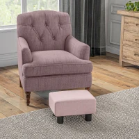 HOMCOM Small Ottoman Foot Rest, Foot Stool with Linen Fabric Upholstery and Plastic Legs, Cube Ottoman, Pink(m-10)