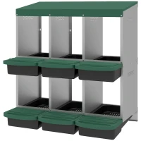 PawHut Chicken Nesting Boxes, 6 Compartment Metal Nesting Boxes for Chicken Coop, Egg Laying Boxes with Lid Cover(m-2)