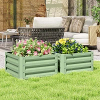 Outsunny Galvanized Raised Garden Beds, Outdoor Planter Box, Set of 2, for Flowers, Herbs and Vegetables, Light Green(m-1)