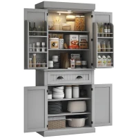 HOMCOM 71" Kitchen Pantry Cabinet with LED Lights, 6 Door Shelves, a Drawer and 4 Adjustable Shelves, Gray(m-11)