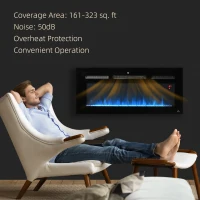 HOMCOM 40" 1500W Recessed and Wall Mounted Electric Fireplace Inserts with Remote, Adjustable Flame Color and Brightness, Cryolite-Effect Rocks, Black(m-6)