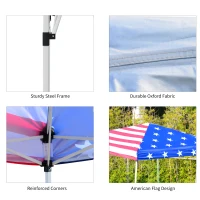 Outsunny Slant Leg Pop Up Canopy Tent with American Flag Roof and Carry Bag, Beach Canopy Instant Sun Shelter, Height Adjustable(m-7)
