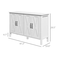 HOMCOM Sideboard Buffet with 4 Barn Doors and 2 Adjustable Shelves, Kitchen Buffet Cabinet for Living Room, Hallway, White(m-3)