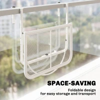 Outsunny Adjustable Balcony Hanging Railing Table, Metal Mounting Mini Wall Desk Storage Rack, Outdoor Flower Stand Serving Table Rectangle, White(m-5)