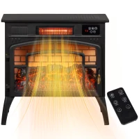 HOMCOM Electric Fireplace Stove, Infrared Fireplace Heater with Realistic Flame & Adjustable Temperature, 1500W, Black(m-1)