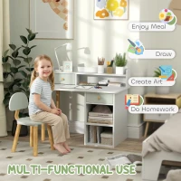 Qaba Kids Study Table and Chair Set, Kids Desk and Chair Set w/ Storage and Shelves, for 3-8 Year Old, Green(m-4)