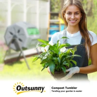 Outsunny Tumbling Compost Bin Outdoor 360° Dual Chamber Rotating Composter 43 Gallon, Light Gray(m-9)