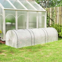 Outsunny 9.7' L x 3' W x 2.5' H Portable Tunneled Greenhouse with 3 Zippered Doors, Water/UV Fighting PE Cover, White(m-9)