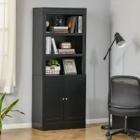HOMCOM 72" Kitchen Buffet with Hutch, Kitchen Pantry Cupboard with 2 Door Cabinet, and 2 Adjustable Shelves, Black(m-2)