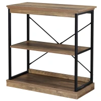 HOMCOM 2-Tier Shelf, Modern Style Bookshelf with Metal Frame for Living Room, Bedroom, and Office, Brown(m-11)