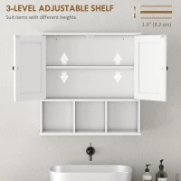 HOMCOM Farmhouse Bathroom Wall Cabinet, Wall Mounted Medicine Cabinet with Adjustable Shelf, Open Compartments, White(m-6)