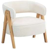 HOMCOM Sherpa Fleece Accent Chair, Upholstered Armchair with Solid Wood Legs for Living Room, White(m-9)