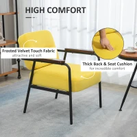 HOMCOM Modern Accent Chair with Cushioned Seat and Back, Upholstered Velvet Armchair for Bedroom, Living Room Chair with Arms and Steel Legs, Yellow(m-4)