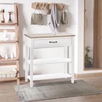 HOMCOM Modern Style Sofa Console Entry Hallway Table with Drawer and Shelves, Sturdy Build, and Large Storage, White(m-10)