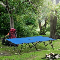 Outsunny 2 Person Folding Camping Cot for Adults, 50" Extra Wide Outdoor Portable Sleeping Cot with Carry Bag, Elevated Camping Bed, Beach Hiking, Blue(m-2)