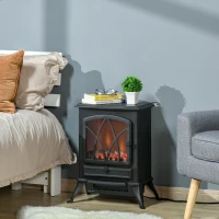 HOMCOM Free Stand Electric Fireplace Stove Heater with Adjustable LED Flame Effect and Front Door, 750W/1500W, Black(m-8)