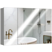 kleankin 35" x 24" Wall Mounted Bathroom Cabinet with Mirror, Bathroom Medicine Cabinet with 3 Doors Adjustable Shelves, Grey(m-9)