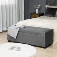 HOMCOM Nailhead Trim Upholstered Flip Top Storage Bench, Fabric Ottoman for Bedroom, or Living room, Light Grey(m-3)