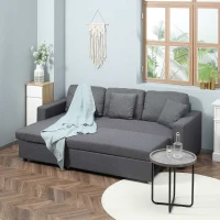 HOMCOM Sectional Sofa Bed, L-Shaped Loveseat Reversible Sleeper Sofa with Pull Out Couch Bed, Storage Chaise, Cushions, Linen Feel Fabric Futon Sofa Bed for Living Room, Dark Gray 89.75"(m-10)
