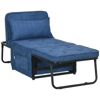 HOMCOM Ottoman Sofa Bed, 4 in 1 Multi-Function Button Tufted Folding Sleeper Chair Bed with Adjustable Backrest, Pillow, Side Pocket for Home Office, Bedroom, Living Room, Blue(m-1)