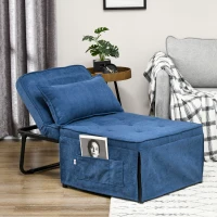 HOMCOM Ottoman Sofa Bed, 4 in 1 Multi-Function Button Tufted Folding Sleeper Chair Bed with Adjustable Backrest, Pillow, Side Pocket for Home Office, Bedroom, Living Room, Blue(m-2)