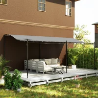 Outsunny 10' x 20' Wall-Mounted Outdoor Pergola Canopy, Metal Patio Canopy with Drainage Holes for Backyard Garden, Dark Gray(m-10)