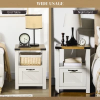 HOMCOM Side Table with Storage, Farmhouse End Table with Drawer, Open Shelf and Barn-style Panel, Nightstand for Living Room, Bedroom, White(m-6)
