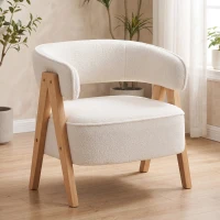 HOMCOM Sherpa Fleece Accent Chair, Upholstered Armchair with Solid Wood Legs for Living Room, White(m-8)