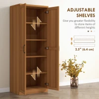 HOMCOM 63" 2-Door Kitchen Pantry, Freestanding Cabinet with 2 Adjustable Shelves for Dining Room, Cinnamon Teak Wood Grain(m-5)