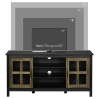 HOMCOM TV Cabinet, Farmhouse TV Stand for 55 Inch TV, Entertainment Center with Adjustable Shelves and Doors for Living Room, Black(m-8)