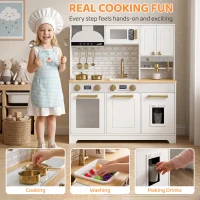 Qaba Play Kitchen, Kids Kitchen Playset with Coffee Maker, Ice Maker, Clicking Knobs, Storage, Accessories for 3-8 Years(m-4)