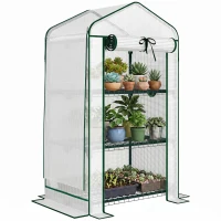 Outsunny Mini Greenhouse with Screen Roof, Portable Small Greenhouse with Roll-Up Zipper Door, 27.6" x 19.7" x 50", White(m-11)