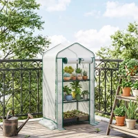 Outsunny Mini Greenhouse with Screen Roof, Portable Small Greenhouse with Roll-Up Zipper Door, 27.6" x 19.7" x 50", White(m-8)