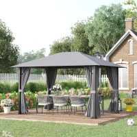 Outsunny 10' x 13' Patio Gazebo Aluminum Frame Outdoor Canopy Shelter with Sidewalls, Vented Roof for Garden, Lawn, Backyard, and Deck, Gray(m-8)