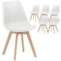 HOMCOM Modern Dining Table Chairs Set of 6, Rubber Wood Kitchen Table Chairs with PU Leather Cushion for Living Room, Bedroom(m-9)