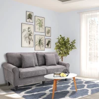 HOMCOM Modern 3 Seater Sofa, Corduroy Fabric 3 Seater Couch with Pine Wood Legs and Rolled Armrests for Living Room, Light Grey(m-7)