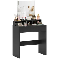 HOMCOM Makeup Vanity Desk with Mirror, for Bedroom, Modern Dressing Table with Drawers, Compartments, Black(m-9)