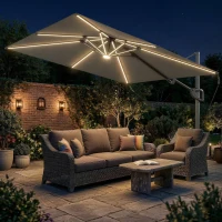 Outsunny 10 x 9.7 ft Offset Cantilever Patio Umbrella with Lights, Wind Rope, UPF50+ Outdoor Cantilever Parasol, Dark Grey(m-1)