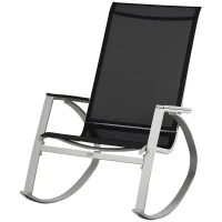 Outsunny Outdoor Modern Front Porch Patio Rocking Sling Chair - Black/ Silver(m-1)
