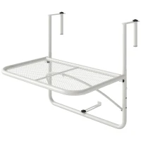 Outsunny Adjustable Balcony Hanging Railing Table, Metal Mounting Mini Wall Desk Storage Rack, Outdoor Flower Stand Serving Table Rectangle, White(m-11)