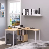 HOMCOM 55" 360 Degree Rotating Corner L-Shaped Computer Desk with Storage Shelves, Home Office Study Writing Workstation Modern Space-Saving Design, Oak(m-2)