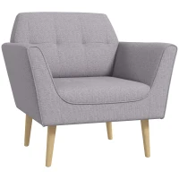 HOMCOM Upholstered Armchair, Modern Accent Chair with Tufted Pattern, Rubber Wood Legs for Living Room, Bedroom, Grey(m-9)