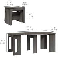 HOMCOM 23.6"-70.9" Extendable Dining Table for 6-8 People, Space-Saving Rectangular Kitchen Table for Small Spaces, Dining Room, Kitchen, Living Room, Grey(m-3)