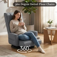 360 Degree Swivel Floor Chairs for Adults, Faux Leather Gaming Floor Chair with Back Support, 14 Angles Adjustable Comfortable Floor Lounge Chair Folding Video Game Chairs Office Bedroom(m-10)