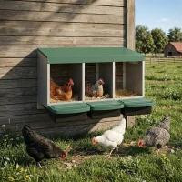 PawHut Chicken Nesting Boxes, 3 Compartment Metal Nesting Boxes for Chicken Coop, Egg Laying Boxes with Lid Cover(m-8)