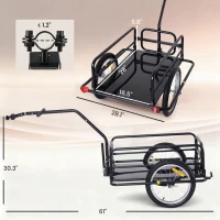 Aosom Foldable Bike Cargo Trailer Cart with Hitch, 88 lbs. Capacity, Black(m-3)