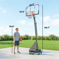 Soozier Portable Basketball Hoop Outdoor, 8-10ft Adjustable Basketball Goal, 43 Inch Shatterproof Backboard, Hand-Crank Lift(m-3)